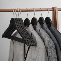 SONGMICS Umerase haine 45x23 cm, set 20 buc, lemn masiv cu bara pentru pantaloni si carlig rotativ, negru