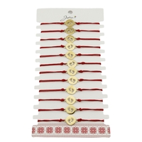 Bratara Martisor pentru Dama, Jolie, Model Picioruse, Set 12 bucati, Pandativ din Inox Auriu, Snur Ajustabil Impletit, Rosu