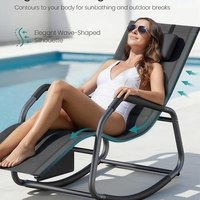 SONGMICS Sezlong balansoar gradina, cu tetiera reglabila si buzunar lateral, cadru otel, maxim 150 kg, 151x56x97 cm, negru