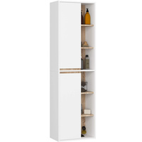 Dulap de baie suspendat cu 2 usi si 6 rafturi, PAL 16 mm, 50x30x170 cm, alb si stejar sonoma