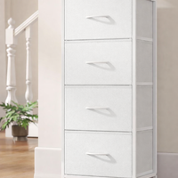 SONGMICS Comoda cu 4 sertare textile, cadru metalic si blat MDF, 40x30x95 cm, alb