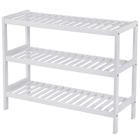 SONGMICS Raft de depozitare din bambus, cu 3 niveluri, 26x70x55cm, alb
