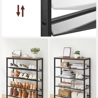 VASAGLE Raft de pantofi, 5 niveluri, rafturi reglabile din plasa, metal, stil industrial, 75x28x93cm, maro vintage negru