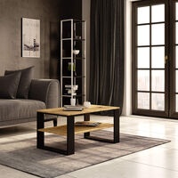 Masuta cafea ALEX cu raft inferior, PAL laminat, 92x53x45 cm, stejar artisan si negru