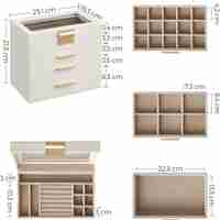 SONGMICS Cutie de bijuterii cu 4 nivele, 3 sertare, capac din sticla, 22x25x15cm, alb si auriu