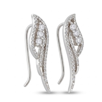 Cercei din Argint 925, Jolie Silver, pentru Dama, Model Aripi pe Lob cu Pietre cu Zirconiu, 3.31 g, Design Fin si Romantic, Argintiu