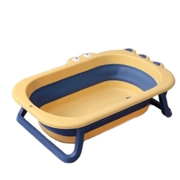 Cada Pliabila pentru Baie, Flippy, din PP+TPR, pentru Copii 0-6 Ani, Model Crocodil, Dop de Scurgere, 80x54x21 cm, Galben/Albastru