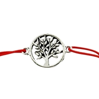 Martisor Bratara Elastica cu Pandantiv din Inox, Jolie, pentru Dama, Set 12 bucati, Snur Rosu Textil, Model Pomul Vietii