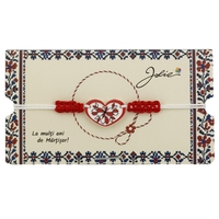 Martisor Traditional Bratara Norocoasa, Jolie, Model Inima, Bratara Martisor pentru Copii, din Plastic/Textil, Snur Alb/Rosu