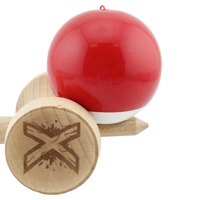 Kendama X Originala, Profesionala, Flippy, Super Sticky cu Cupe Mari KING SIZE V3, Gaura in Baza, Rulment Metalic, din lemn 18 cm, Ata 62/65 cm, Bicolor Rosu/Alb