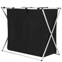 Cos de rufe cu 3 compartimente, cadru aluminiu, 68x40x60cm, 146 litri, negru