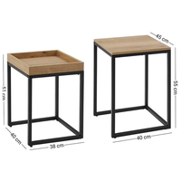 VASAGLE Set 2 masute de cafea suprapozabile, blat din PAL si cadru metalic, 55x40x45 cm, maro natur