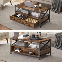 VASAGLE Masuta cafea cu 2 sertare si compartiment deschis, structura metalica, stil industrial, 100x55x45 cm, maro rustic