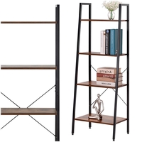 Etajera cu 4 rafturi, metal si MDF, stil industrial, 56x34x138 cm, maro inchis si negru