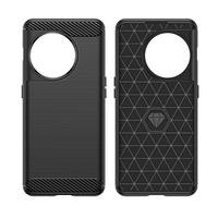 Husa Protectie pentru OnePlus 11, Vafy, din Silicon TPU Moale, Textura Periat, Anti Cadere, cu Element Carbon, Negru