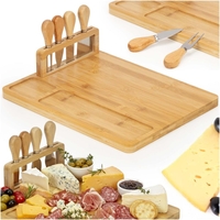 Set servire branzeturi cu platou din bambus si accesorii, 35x28x8 cm, maro natur
