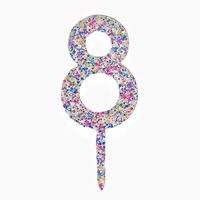 Decoratiune Topper pentru Tort, Flippy, din Acrilic cu Fulgi de Sclipici, Model Cifra 8, Inaltime 18.5 cm, Transparent Multicolor