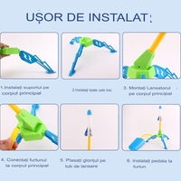 Jucarie pentru Copii, Flippy, Lansator de Rachete cu Piciorul, un Singur Lansator, 4 Rachete Fara Lumini, 40.5 cm Inaltime, Multicolor