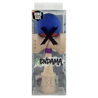 Kendama X Originala, Profesionala, Flippy, Rubber Grip, Cupe Mari KING SIZE V3, Gaura in Baza, Rulment Metalic, din lemn 18 cm, Ata 62/65 cm, Bicolor Albastru inchis/Rosu