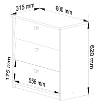 Dulap pantofi MINI cu 3 usi rabatabile, PAL laminat 16 mm, 60x31x62 cm, stejar sonoma