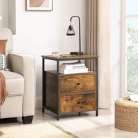 VASAGLE Noptiera cu compartiment deschis, 2 sertare, stil industrial, 45x45x60cm, maro rustic si negru