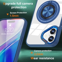 Husa de Protectie TPU, Vafy, pentru iPhone 16, cu Incarcare Wireless, Tehnologie Magsafe, Inel Magnetic Rotativ cu Functie de Suport, Transparent-Albastru Inchis