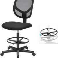 SONGMICS Scaun de birou inalt pentru atelier sau studio, fara brate, cu suport picioare, reglabil pe inaltime, 64x64x117 cm, negru