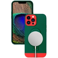 Husa Armor Design, Vafy, pentru Apple iPhone 12, cu Stand, Suport Auto Magnetic, Wireless Charge, Verde/Rosu