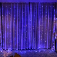 Instalatie Craciun, Tip Perdea, IP44, 10 m x 2 m, 1200 LED-uri, Albastru, cu flash, Transformator cu telecomanda, Interconectabila, Prelungitor 5 m inclus, Fir transparent, Interior/ Exterior, Vafy