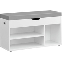 VASAGLE Pantofar cu banca, capitonata, 3 compartimente, sarcina 150 kg, 30x80x44 cm, modern, alb
