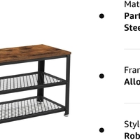VASAGLE Raft pentru pantofi cu 2 polite, 73x30x45cm, otel, stil industrial, maro rustic si negru