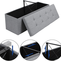 SONGMICS Taburet pliabil cu sezut moale, spatiu de depozitare 131litri, maxim 300kg, 110x38x38cm, gri