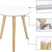 VASAGLE Masa de cafea, set de 2 bucati, picioare din lemn si blat MDF, design minimalist scandinav, 45x50cm si 35x35cm, alb