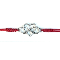 Martisor tip Bratara cu Pandantiv Metalic, Jolie, cu Snur Textil Rosu Impletit, Model Inima Infinit, Dimensiune Reglabila, Ambalata Individual