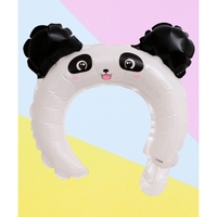 Balon din Folie Metalizata, Vafy, Tip Coronita cu Urechi, Model Panda, Ambalaj Individual, Pai Inclus, Umflare cu Aer sau Heliu, 27 x 28 cm, Alb/Negru