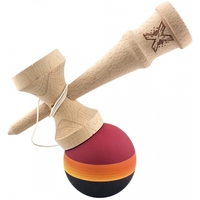 Kendama Originala X, Profesionala, Flippy, Rubber Grip, din Lemn, 18 cm, Rosu/Galben/Negru