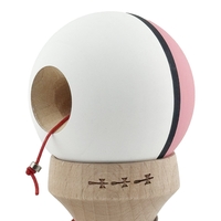 Kendama X Originala, Profesionala, Flippy, Cupe Mari KING SIZE V3, Rubber Grip, Gaura in Baza, Rulment Metalic, din lemn 18 cm, Ata 62/65 cm, S Bicolor Roz/Alb