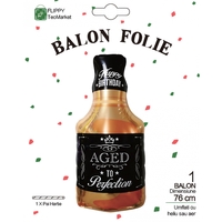Balon din Folie Metalizata, Flippy, Figurina Sticla de Whisky, Tema Aniversare, 90x45 cm, Ambalaj Individual, Pai Inclus, Umflare cu Aer sau Heliu