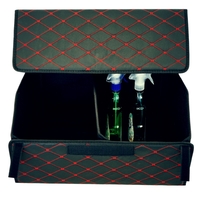 Cutie de Depozitare Auto, Flippy, Organizator Premium Portbagaj, Geanta Multifunctionala, Piele Ecologica, 2 Compartimente Depozitare, Pliabil si Rezistent la Uzura, Negru/Rosu, 55 x 30 x 30cm
