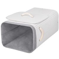 Cos de rufe cu capac, din bambus cu sac textil detasabil, 72 litri, 40x28x60 cm, alb si gri