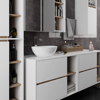 Etajera de baie suspendata, cu 2 sertare, PAL 16 mm, 90x46x60 cm, alb si stejar sonoma