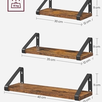 VASAGLE Raft de perete, set 3 bucati 30cm, 35cm si 40cm, 2 moduri de montare, maro rustic si negru