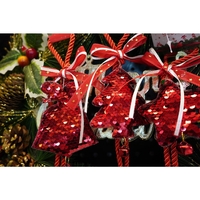 Ornament de brad inima cu paiete, Flippy, rosu, lemn, 25 cm
