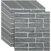 Set 10 Placi Tapet 3D, Flippy, 35 x 38 cm, Grosime 3 mm, din Polietilena, Model Caramida, Suprafata acoperita 1.33 mp, Gri