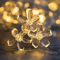 Instalatie Craciun, 5 metri, 20 Becuri LED tip Flori de cires, pentru exterior cu incarcare solara, Alb cald, Vafy