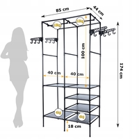Stand de haine cu polite si tije pentru agatarea umeraselor, 85x44x174cm, negru