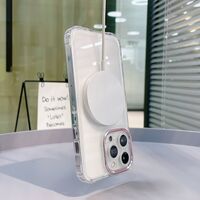Husa MagSafe Silicone pentru iPhone 12, Vafy, Transparenta, Magnetica, Extra Protectie Camera Roz
