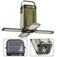 Lampa pentru Camping, Flippy, Lampa LED, Reincarcabila Solar si cablu TYPE-C, Tip Felinar 4 Laturi si Lanterna in Baza, Impermeabila, 12.5 x 7 x 7 cm, Verde