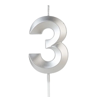 Lumanare Cifra 3, Flippy, Model Diamond, 5 x 3.4 cm, Argintiu