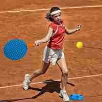 Set Badminton pentru Copii, Flippy, Doua Palete, Fluturas, 2 Mingi, Minge cu Elastic pentru Antrenament, Suport de Prindere Stabil, 41x23 cm, Albastru Portocaliu